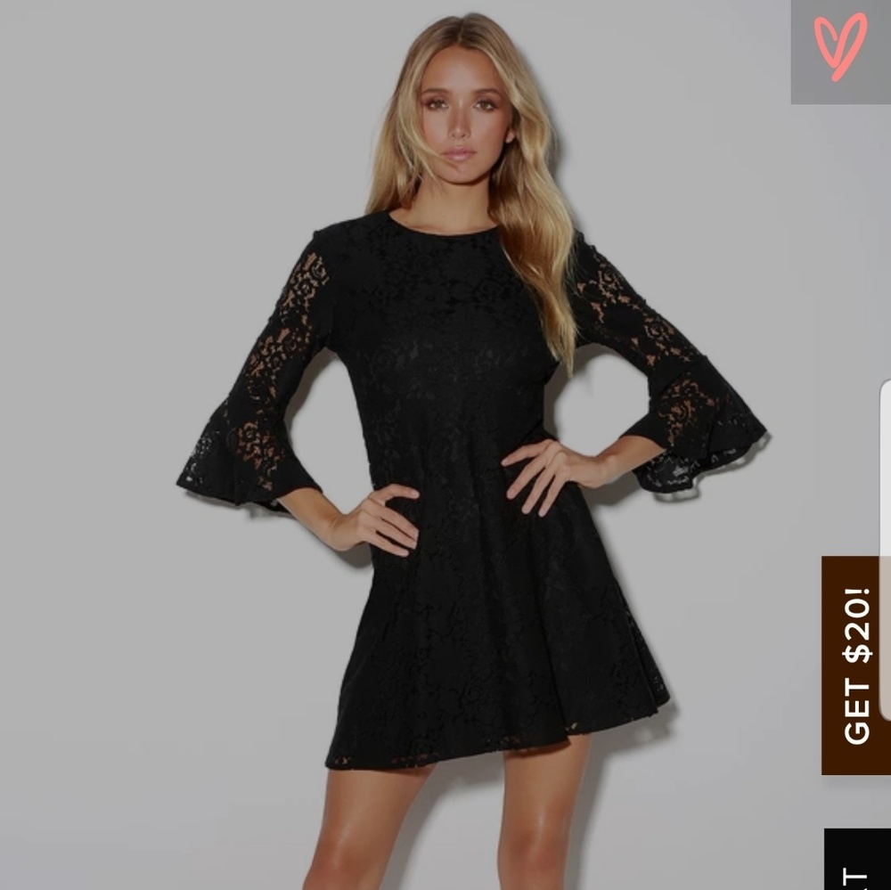 Favorite Flair Black Lace Flounce Sleeve Dress